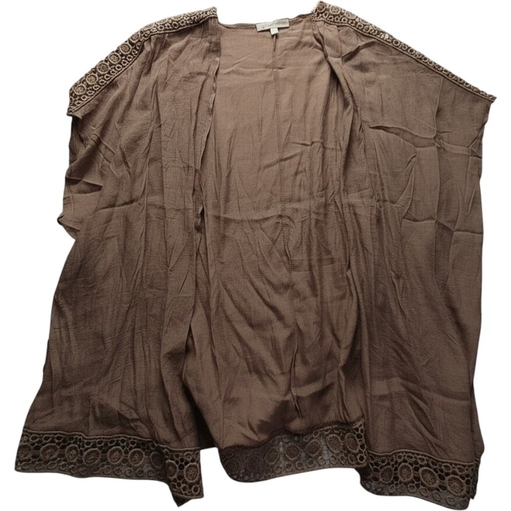 Joie De Vivre Blouse Womens Plus 3X Brown V Neck Kimono Sleeve Crochet Tunic Top